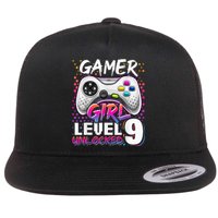 Gamer Level 9 Unlocked Video Game 9th Birthday Gift Flat Bill Trucker Hat