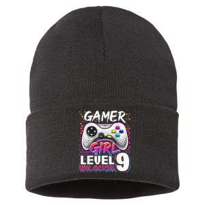 Gamer Level 9 Unlocked Video Game 9th Birthday Gift Sustainable Knit Beanie