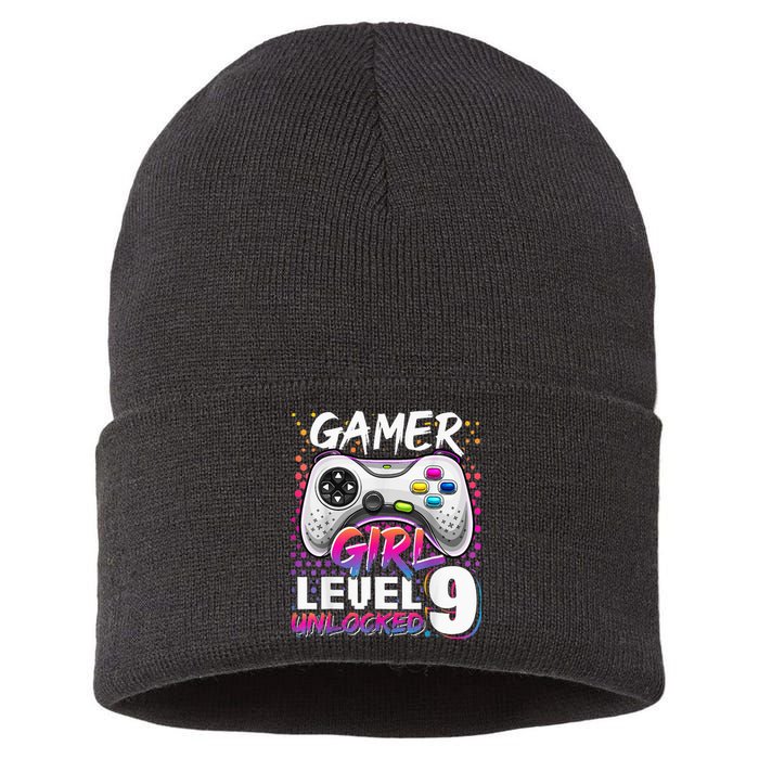 Gamer Level 9 Unlocked Video Game 9th Birthday Gift Sustainable Knit Beanie