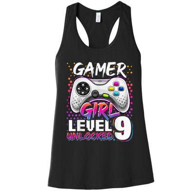 Gamer Level 9 Unlocked Video Game 9th Birthday Gift Women's Racerback Tank