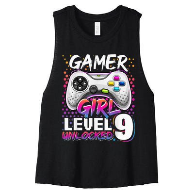 Gamer Level 9 Unlocked Video Game 9th Birthday Gift Women's Racerback Cropped Tank