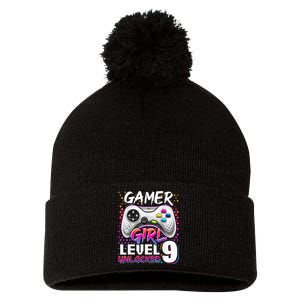 Gamer Level 9 Unlocked Video Game 9th Birthday Gift Pom Pom 12in Knit Beanie