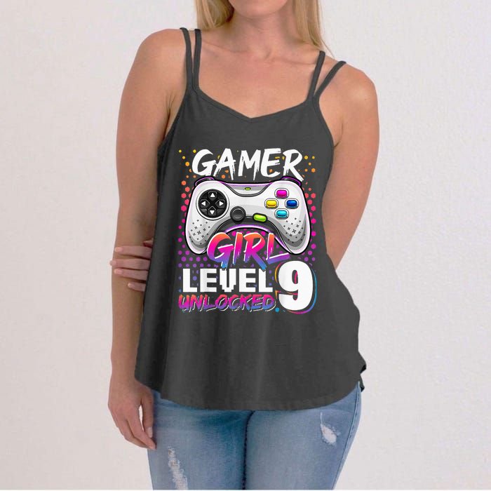 Gamer Level 9 Unlocked Video Game 9th Birthday Gift Women's Strappy Tank