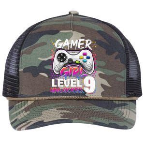 Gamer Level 9 Unlocked Video Game 9th Birthday Gift Retro Rope Trucker Hat Cap