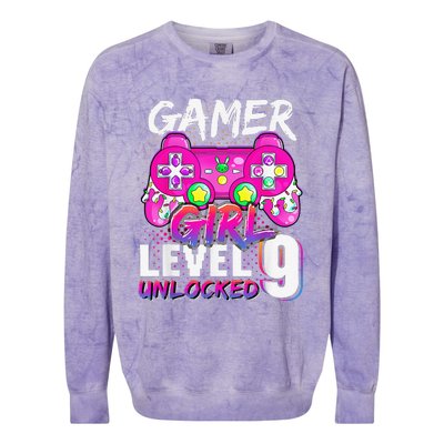 Gamer Level 9 Unlocked Video Game 9th Birthday Colorblast Crewneck Sweatshirt