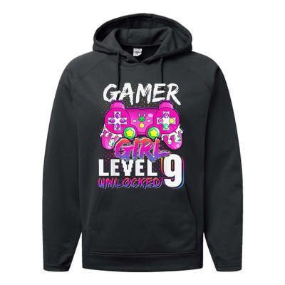 Gamer Level 9 Unlocked Video Game 9th Birthday Performance Fleece Hoodie