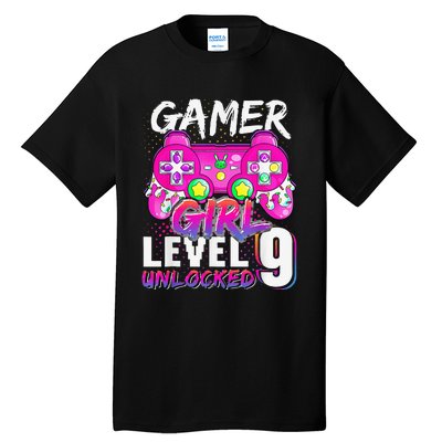 Gamer Level 9 Unlocked Video Game 9th Birthday Tall T-Shirt