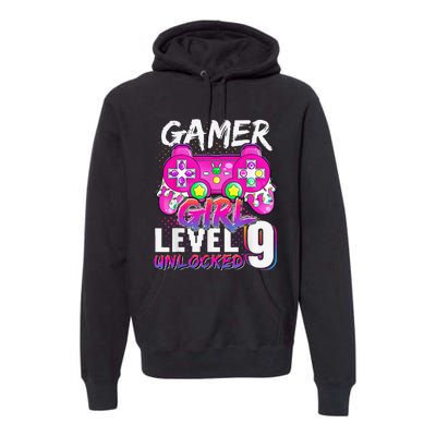 Gamer Level 9 Unlocked Video Game 9th Birthday Premium Hoodie