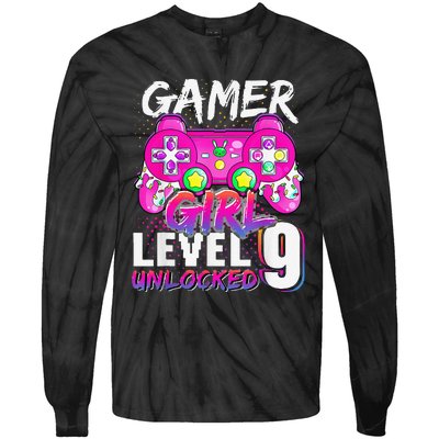 Gamer Level 9 Unlocked Video Game 9th Birthday Tie-Dye Long Sleeve Shirt