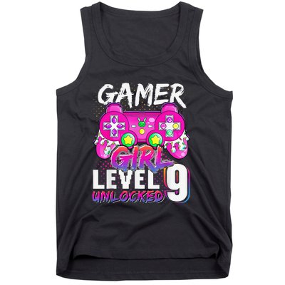 Gamer Level 9 Unlocked Video Game 9th Birthday Tank Top