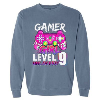 Gamer Level 9 Unlocked Video Game 9th Birthday Garment-Dyed Sweatshirt