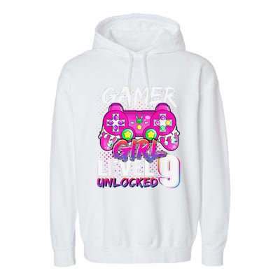 Gamer Level 9 Unlocked Video Game 9th Birthday Garment-Dyed Fleece Hoodie