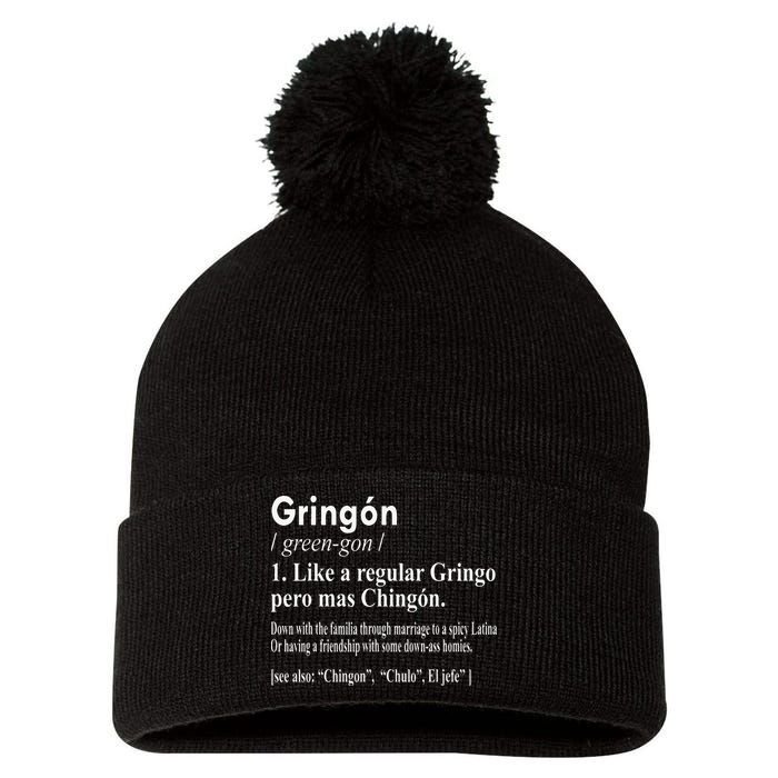 Gringon Like A Regular Gringo Pero Mas Chingon Pom Pom 12in Knit Beanie