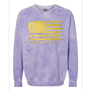 Gold Look American Flag Usa Colorblast Crewneck Sweatshirt