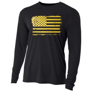 Gold Look American Flag Usa Cooling Performance Long Sleeve Crew