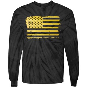 Gold Look American Flag Usa Tie-Dye Long Sleeve Shirt