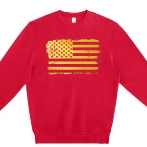 Gold Look American Flag Usa Premium Crewneck Sweatshirt