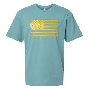 Gold Look American Flag Usa Sueded Cloud Jersey T-Shirt