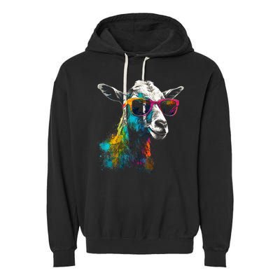 Goat Lover Artwork Sunglasses Colorful Animal Motif Goat Garment-Dyed Fleece Hoodie