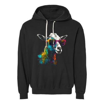 Goat Lover Artwork Sunglasses Colorful Animal Motif Goat Garment-Dyed Fleece Hoodie