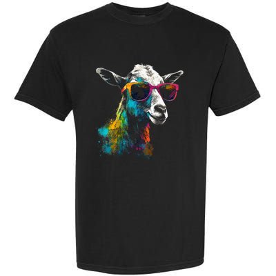 Goat Lover Artwork Sunglasses Colorful Animal Motif Goat Garment-Dyed Heavyweight T-Shirt