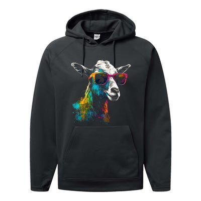 Goat Lover Artwork Sunglasses Colorful Animal Motif Goat Performance Fleece Hoodie