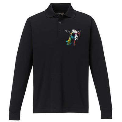 Goat Lover Artwork Sunglasses Colorful Animal Motif Goat Performance Long Sleeve Polo