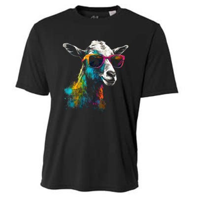 Goat Lover Artwork Sunglasses Colorful Animal Motif Goat Cooling Performance Crew T-Shirt