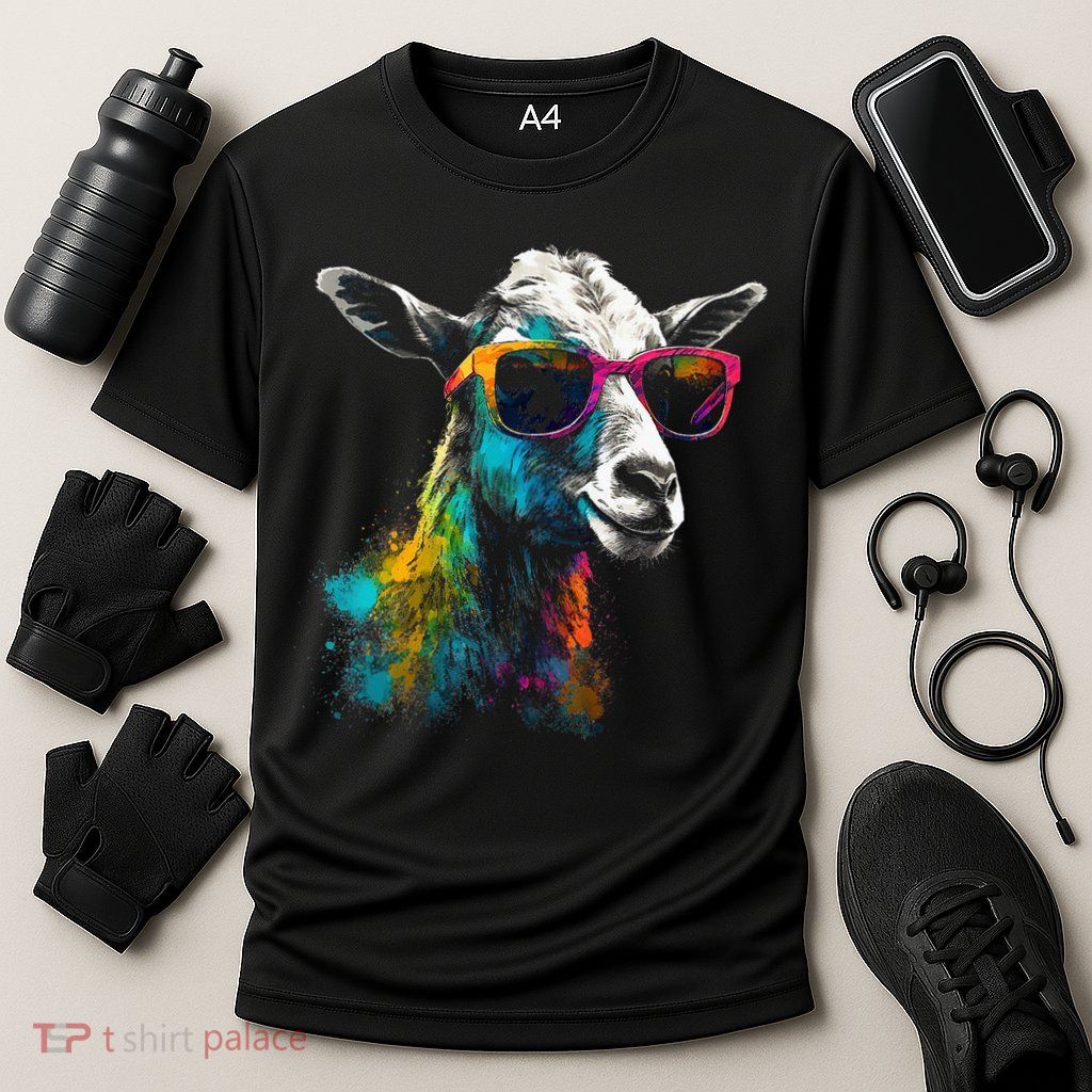 Goat Lover Artwork Sunglasses Colorful Animal Motif Goat Performance Shirt