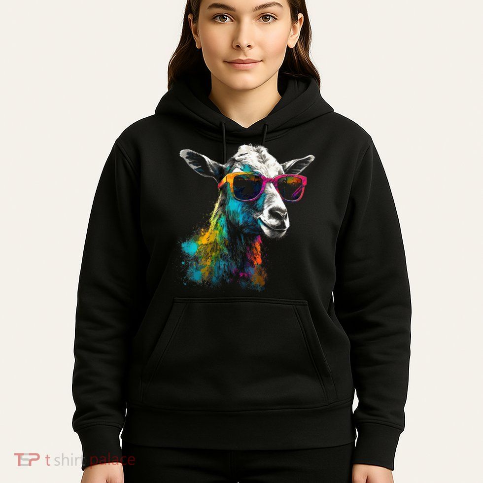 Goat Lover Artwork Sunglasses Colorful Animal Motif Goat Hoodie