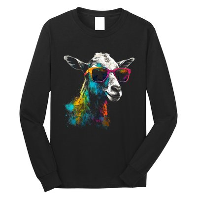 Goat Lover Artwork Sunglasses Colorful Animal Motif Goat Long Sleeve Shirt