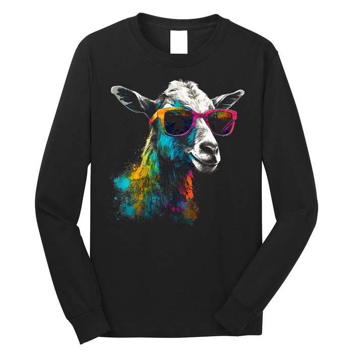 Goat Lover Artwork Sunglasses Colorful Animal Motif Goat Long Sleeve Shirt