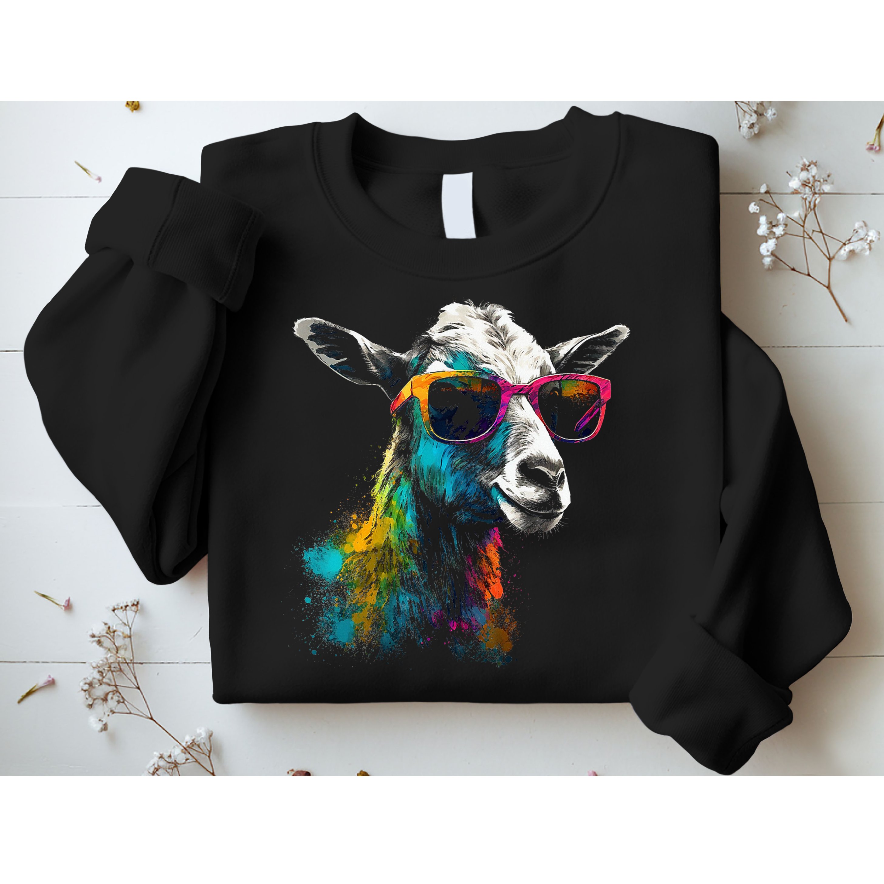 Goat Lover Artwork Sunglasses Colorful Animal Motif Goat Sweatshirt