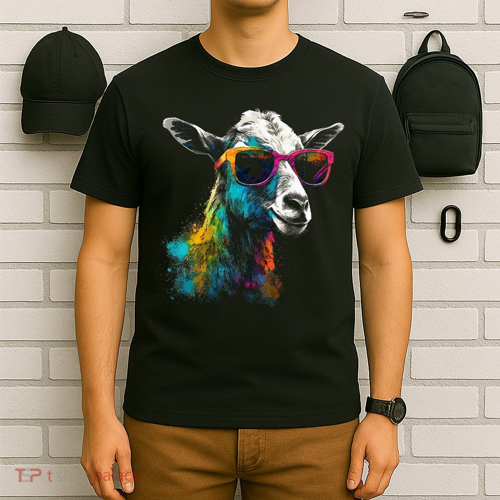 Goat Lover Artwork Sunglasses Colorful Animal Motif Goat T-Shirt