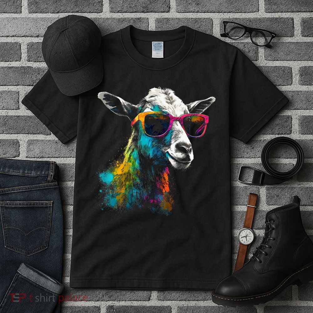 Goat Lover Artwork Sunglasses Colorful Animal Motif Goat Tall T-Shirt