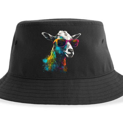 Goat Lover Artwork Sunglasses Colorful Animal Motif Goat Sustainable Bucket Hat