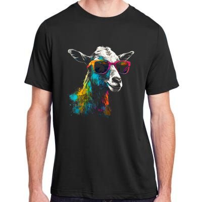 Goat Lover Artwork Sunglasses Colorful Animal Motif Goat Adult ChromaSoft Performance T-Shirt