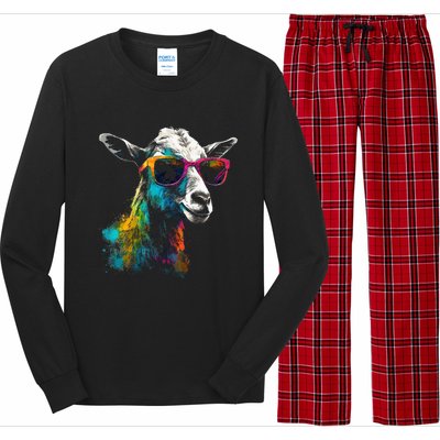 Goat Lover Artwork Sunglasses Colorful Animal Motif Goat Long Sleeve Pajama Set