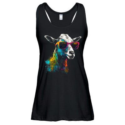 Goat Lover Artwork Sunglasses Colorful Animal Motif Goat Ladies Essential Flowy Tank