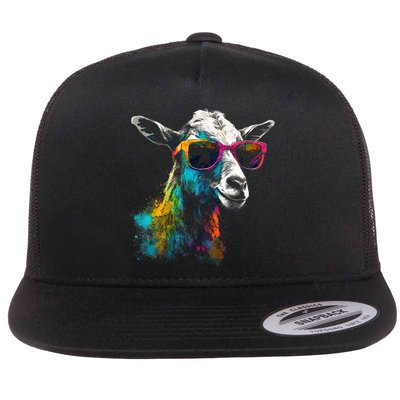 Goat Lover Artwork Sunglasses Colorful Animal Motif Goat Flatbill Hat