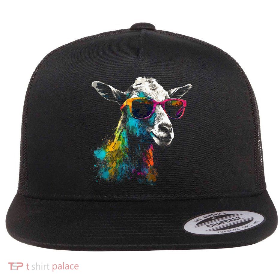 Goat Lover Artwork Sunglasses Colorful Animal Motif Goat Flatbill Hat
