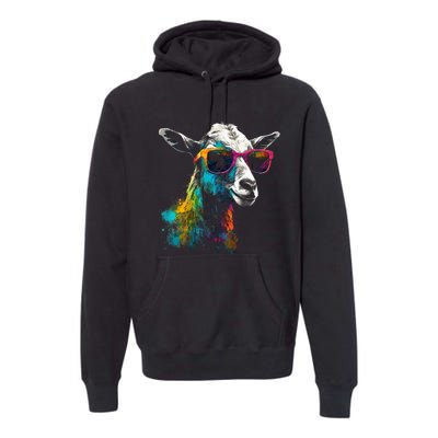 Goat Lover Artwork Sunglasses Colorful Animal Motif Goat Premium Hoodie