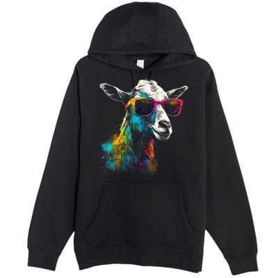 Goat Lover Artwork Sunglasses Colorful Animal Motif Goat Premium Pullover Hoodie