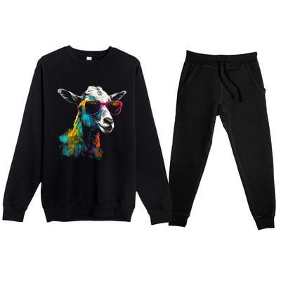 Goat Lover Artwork Sunglasses Colorful Animal Motif Goat Premium Crewneck Sweatsuit Set