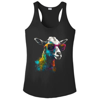 Goat Lover Artwork Sunglasses Colorful Animal Motif Goat Ladies PosiCharge Competitor Racerback Tank