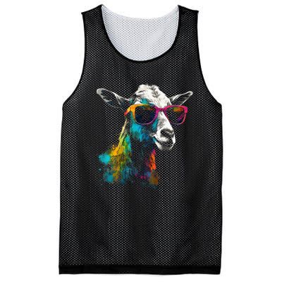 Goat Lover Artwork Sunglasses Colorful Animal Motif Goat Mesh Reversible Basketball Jersey Tank