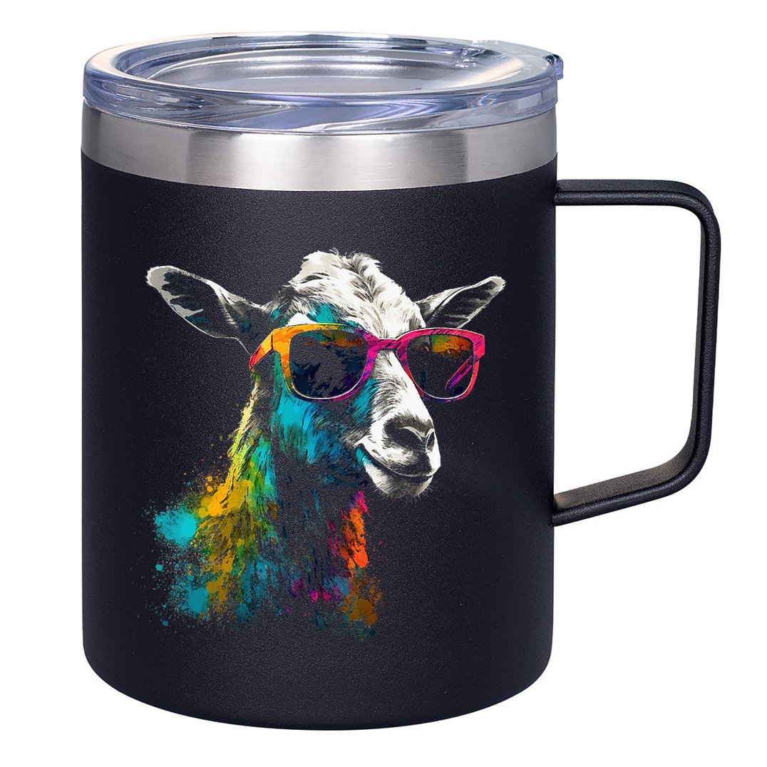 Goat Lover Artwork Sunglasses Colorful Animal Motif Goat 12oz Stainless Steel Coffee Mug