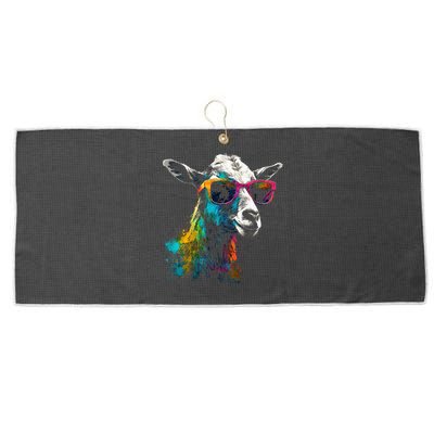 Goat Lover Artwork Sunglasses Colorful Animal Motif Goat Large Microfiber Waffle Golf Towel