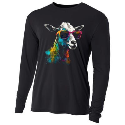 Goat Lover Artwork Sunglasses Colorful Animal Motif Goat Cooling Performance Long Sleeve Crew