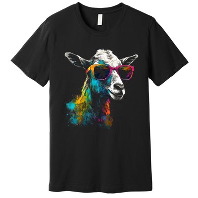 Goat Lover Artwork Sunglasses Colorful Animal Motif Goat Premium T-Shirt